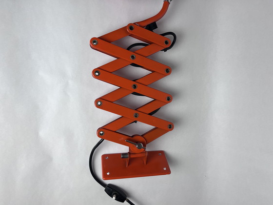Image 1 of Lampada a forbice vintage Hustadt – Design Space Age – Anni '60/'70 – Arancione e cromo