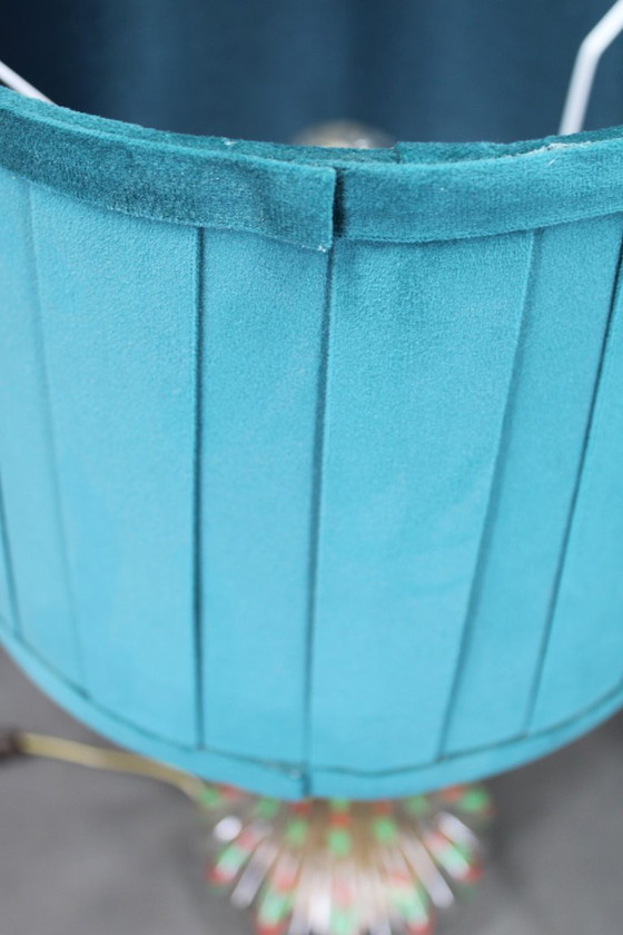 Image 1 of Paire de lampes de table en verre peintes à la main avec abat-jour en tissu neuf, Tchécoslovaquie, années 1960