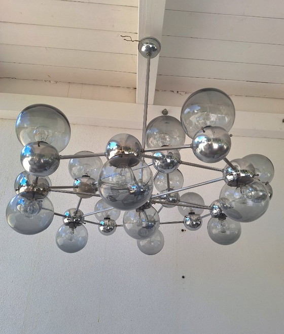 Image 1 of Lustre italien vintage 1960/70, style atomique, extra large, 16 lumières, RARE