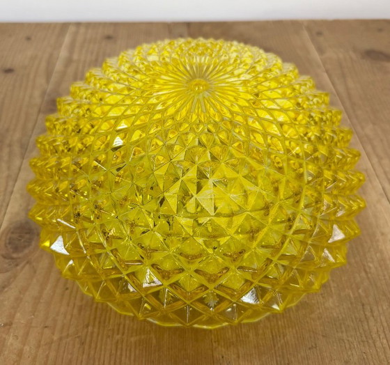 Vintage Glass Wall or Ceiling Light, 1970s, Metal, Yellow (photo 5 of 14)