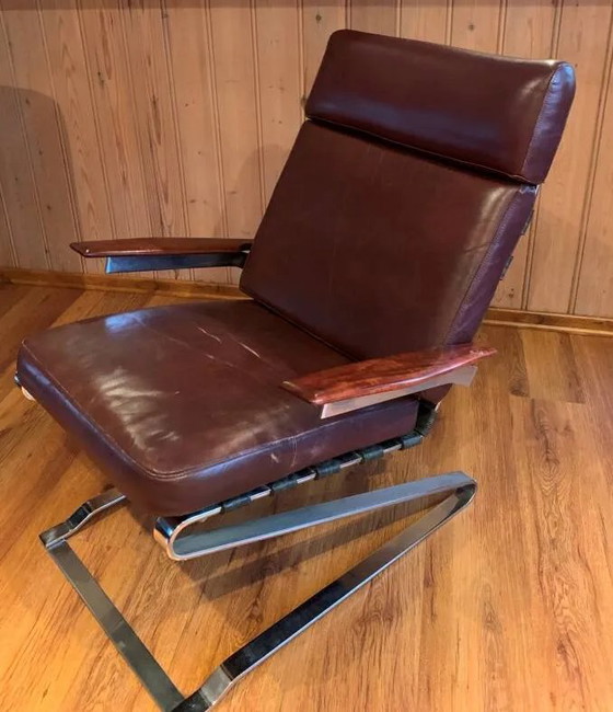 Girsberger schommelstoel, vintage design. – Schommelstoelen, Leather, Metal, Mid Century Modern (photo 3 of 6)