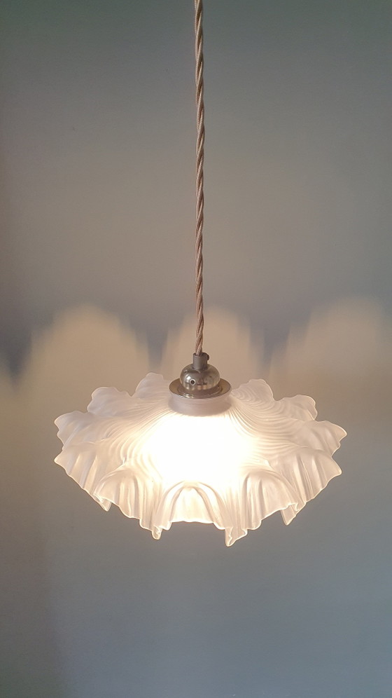 Image 1 of Vintage French Frosted Glass Pendant Lamp in Clichy Style