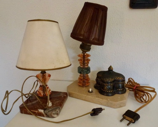 2 lampes de table vintage sur socle en marbre.