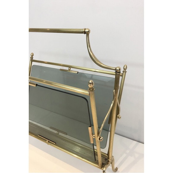 Image 1 of Vintage brass and glass magazine rack, 1940