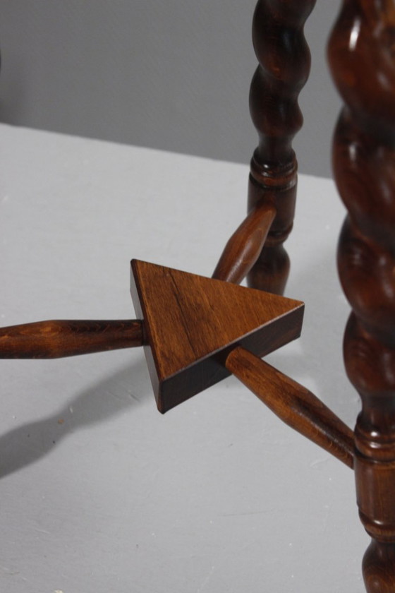 Image 1 of Brutalistischer Dreibeinhocker aus gedrechseltem Holz, Stil von Charles Dudouyt, 20. Jahrhundert