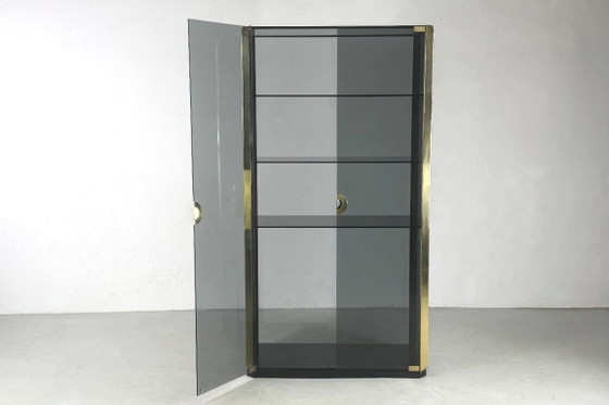Smoked glass cabinet by Willy Rizzo for Mario Sabot-1970s., Display cabinets, Metal, Grey, Vintage (photo 4 of 8)
