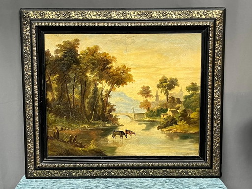 Oud Italiaans landschap. – schilderijen tekeningen, Canvas (photo 2 of 11)