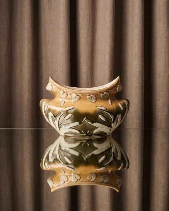 Vaso Barbotine Art Nouveau Antico, Firmato Orchies (c. 1900), Vasi per piante, Porcellana, Giallo (foto 6 di 6)