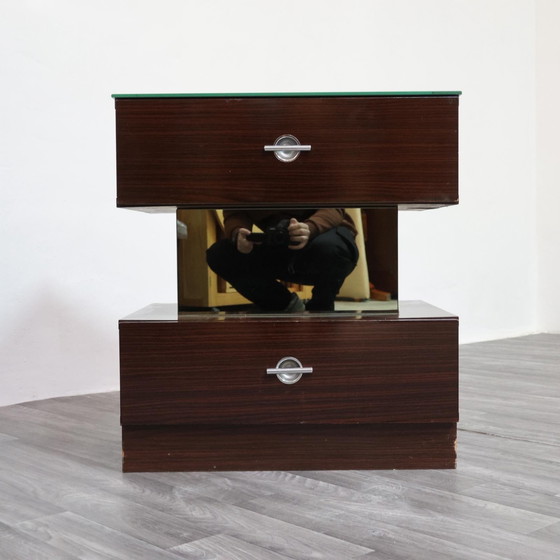 Image 1 of Coppia Di Comodini Ebano Macassar Cubic Design Modernariato Anni ‘80