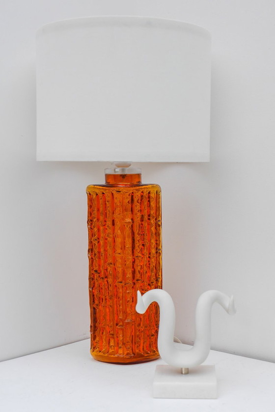 Grand Orange Glass Table Lamp by Gustav Leek for Orrefors, Sweden (photo 11 of 19)