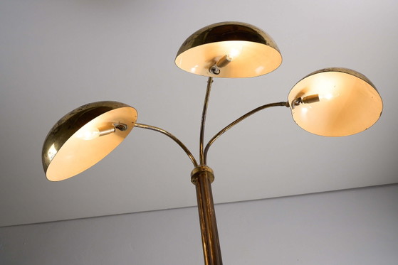 Rara Lampada da Terra Russa Mid-Century con Tre Paralumi in Ottone Regolabili, Lampade da terra (foto 9 di 9)