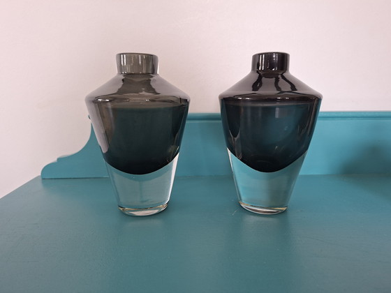 Image 1 of Set of 3 mouth-blown vases - model Gheata - smoke