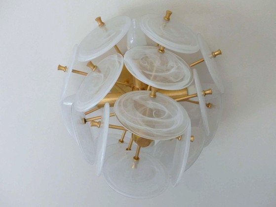 Image 1 of Plafonnier " Loire " Medium doré & verre strié blanc by VISUAL COMFORT design Aerin Lauder