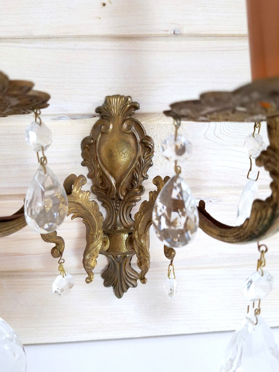 Image 1 of Lampada da parete vintage in ottone con cristalli, Jugoslavia 1970