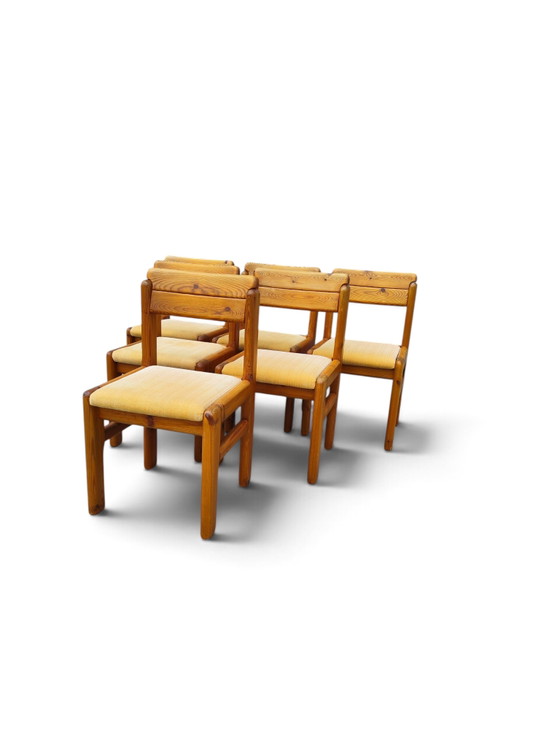 Franse grenen eetkamerstoelen uit de jaren 70 – Textile, Wood (photo 6 of 12)