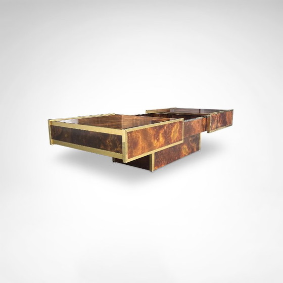 Salontafel van wortelhout en messing met geïntegreerde bar van Maison Lancel, Frankrijk, jaren 80. – Metal (photo 4 of 9)
