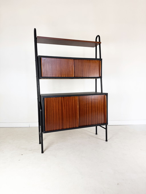 Vintage Wall Cabinet, Mahogany and Skai