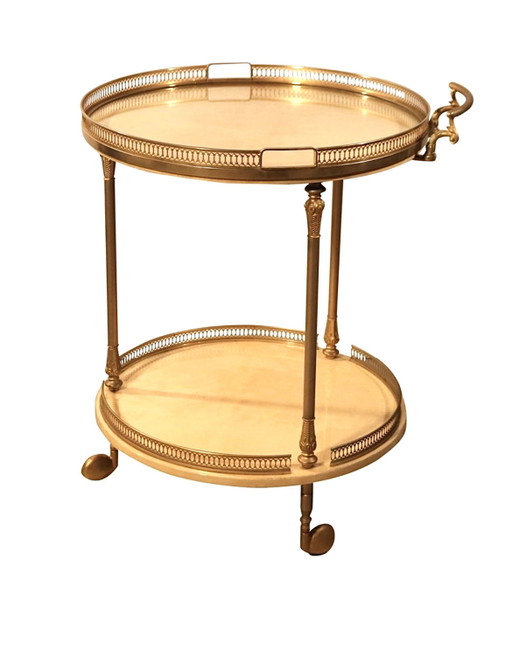 Aldo Tura Bar Cart Serving Liquor Trolley in Brass Crème Dyed Vellum Goatkin