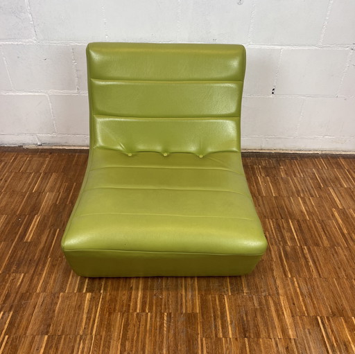 Green Leather Lounge Armchair in Togo Style, 1980s
