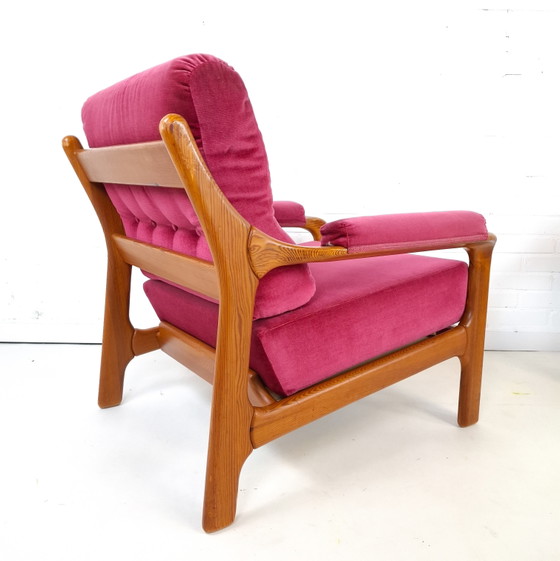 Image 1 of 2 poltrone vintage di design danese anni '70 in legno e velluto rosa