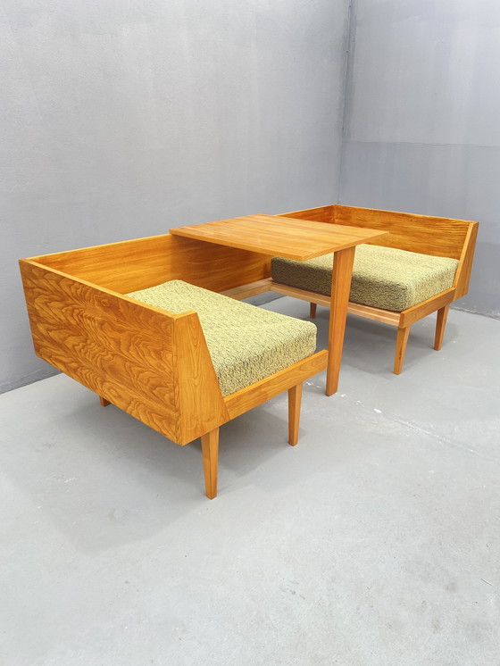 Image 1 of Divano in legno di metà secolo con tavolino laterale – Design modulare, anni '70