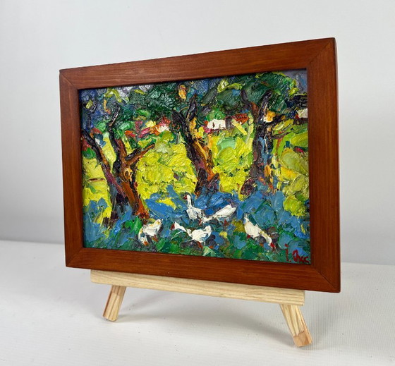 Image 1 of Original Oil Painting Summer Village Landscape Dreams in the shade of trees