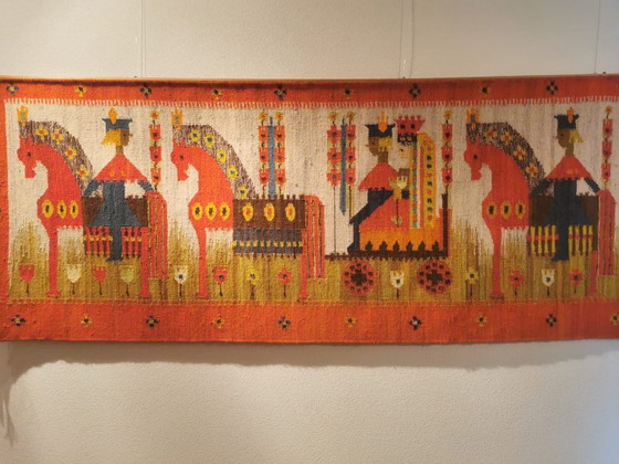 M. Domańska Kilim "Wesele" rouge et jaune, Tapis, Laine, Vintage (photo 13 sur 13)