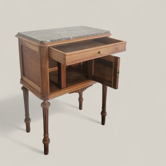 Image 1 of Mobiletto in noce e marmo verde - Stile Luigi XVI - Inizio XX secolo