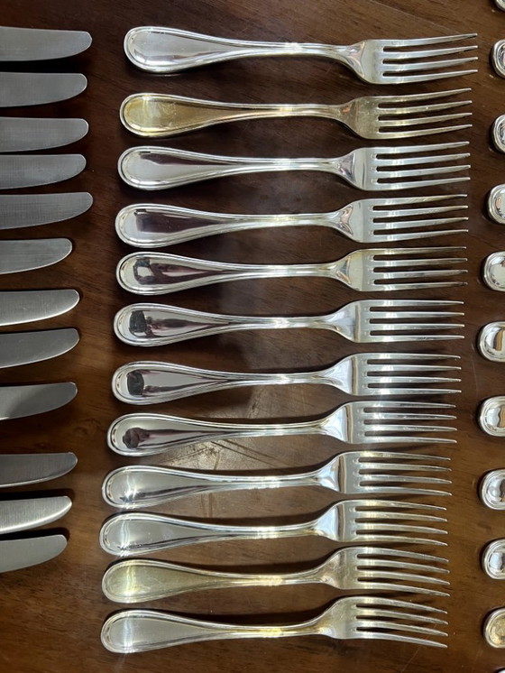 Image 1 of Juego de cubiertos de plata 800 para 12 personas, origen italiano, estilo de diseño francés, de 1970 a 1980