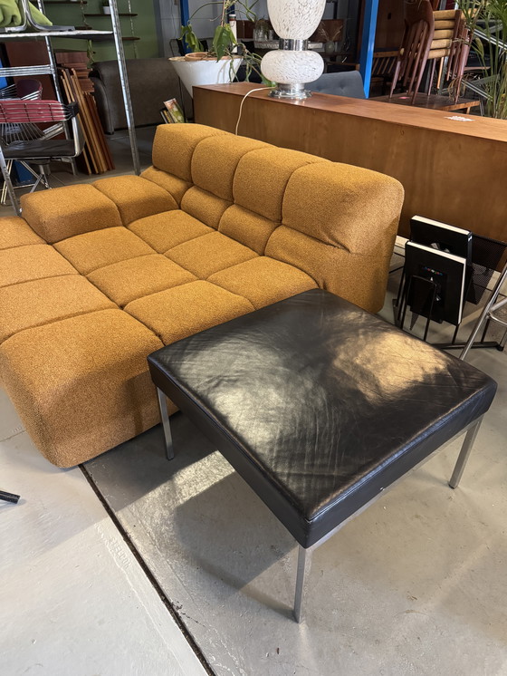 Image 1 of Mid Century modern hocker zwart leer/chroom
