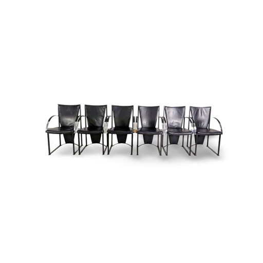 Set di 6 sedie originali Ronald Schmitt, sedia di design in pelle, nera