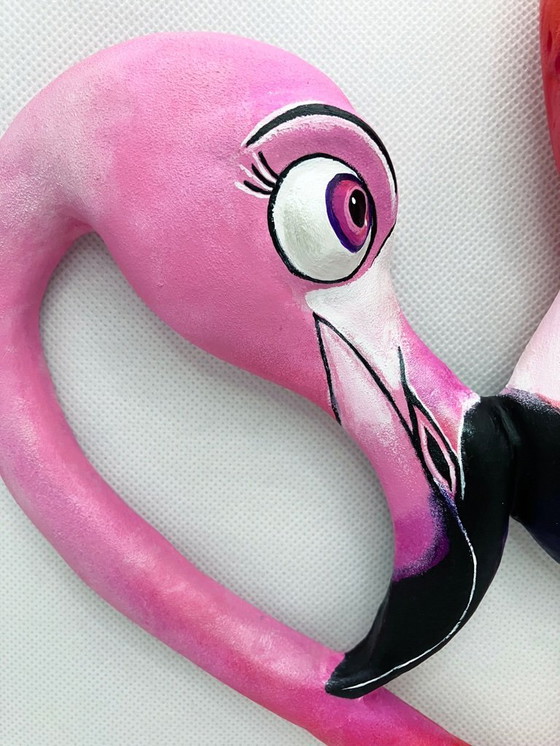 Image 1 of Flamingo Heart Wall Art: Handcrafted by the Artist