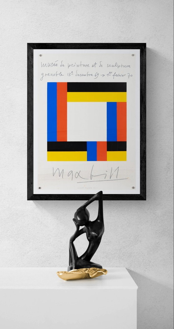 Image 1 of Max Bill Grenoble – 1969 – Originele vintage zeefdruk tentoonstellingsposter van Max Bill – Zwitserse stijl – 62,5 x 44,5 cm