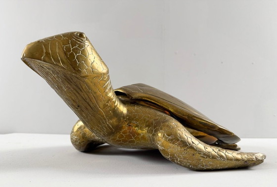 Image 1 of Hollywood Regency, scultura di tartaruga in ottone/scatola/tartaruga a becco di civetta, Francia, anni '70