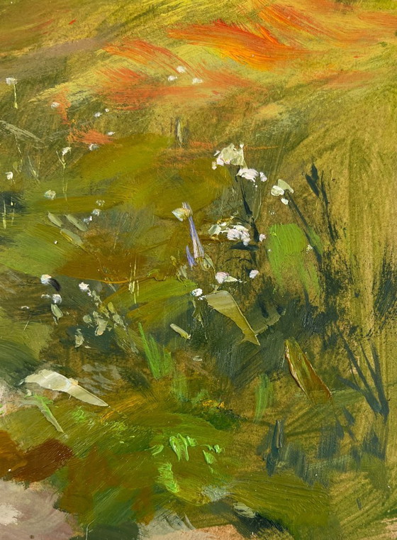 Image 1 of Original Oil Painting Summer Nature Landscape House on the hill