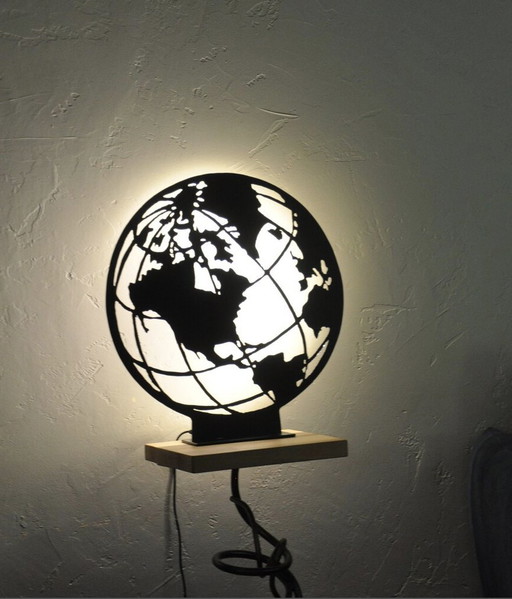 Lampe À Poser Mappemonde, Lampe Décorative En Métal Noir, Handmade