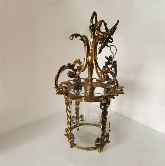 Linterna de Techo de Bronce y Cristal de Época – Estilo Clásico C. 1950 – Lámparas colgantes, Metal (photo 12 of 14)