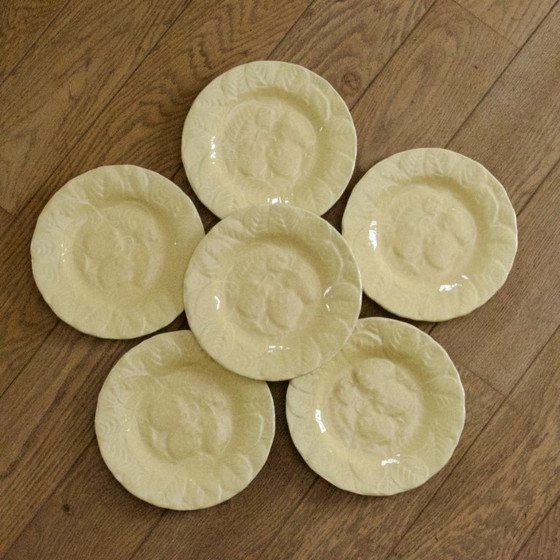 Image 1 of Vintage strawberry-patterned earthenware plates signed Genevieve Lethu