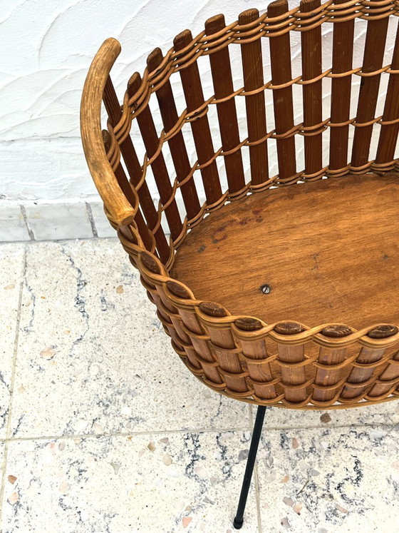 Cesto Fioriera Vintage in Bambù e Vimini, Portariviste, Marrone (foto 3 di 10)