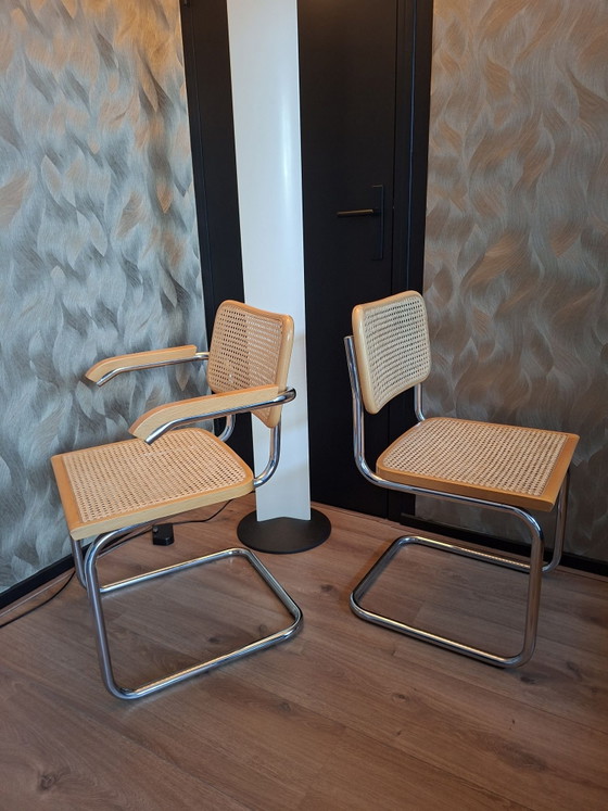 2 Sedie Cesca (B32 & B64) - Marcel Breuer, Made in Italy, Sedie da pranzo, Legno, Cromo, Beige (foto 3 di 11)