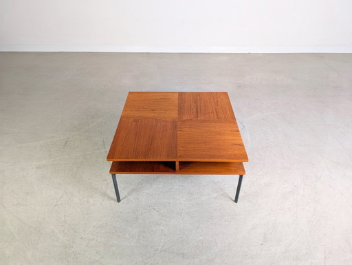 Table basse vintage danoise originale en teck et métal, style milieu du siècle, années 1970