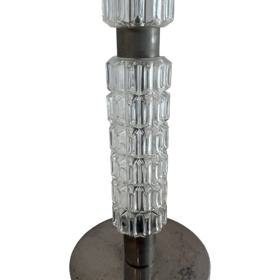 Image 1 of Richard Essig - Floor lamp - Space age design - Crystal glass, chrome and fabric covered shade