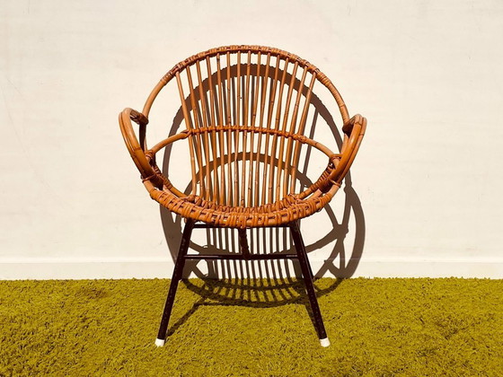 Image 1 of Pair of small rattan Noordwolde armchairs ~ Vintage 60s