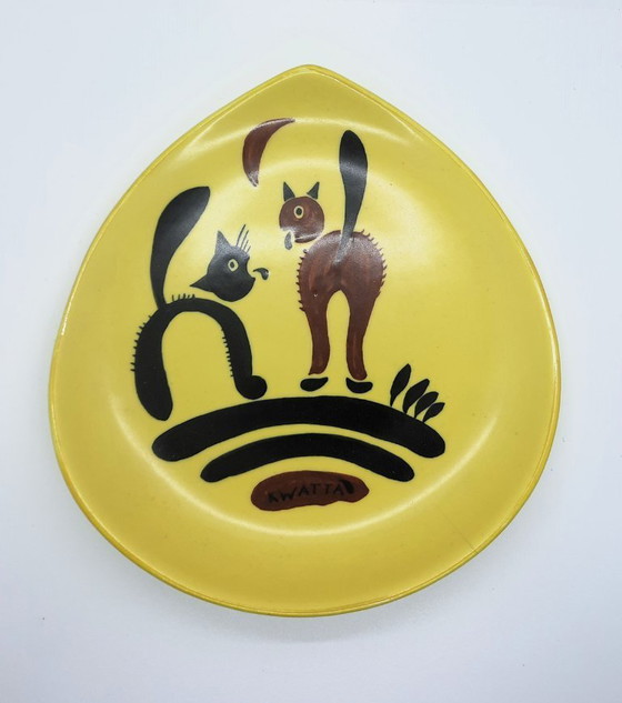 Image 1 of Petrus Regout Maastricht serving dish 2 cats 1956