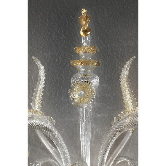 Image 1 of Luxury Italian Clear and Gold-Leaf Wall Sconce R with Flowers and Leaves Murano Glass