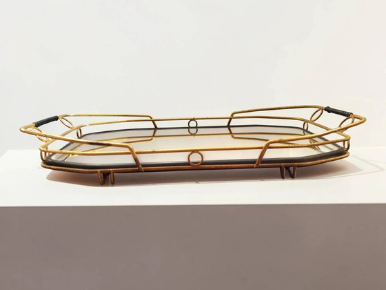 Vintage mirror plateau with gallery – Table accessories, Metal, Rattan (photo 3 of 8)