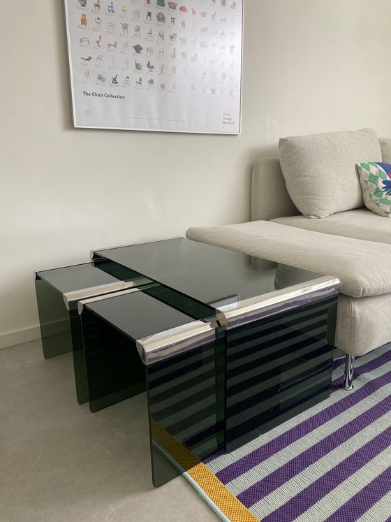 Image 1 of Gallotti & Radice set nesting tables smoke glass vintage