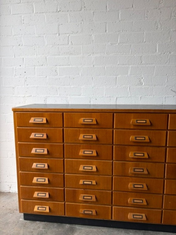 Vintage mid-century apothekerskast,apotheekkast,ladekast, Ladekasten, Hout, Metaal, Bruin (foto 12 van 14)