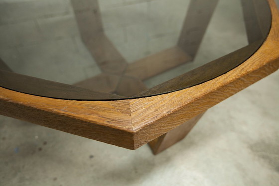 Image 1 of Tavolo esagonale unico, 1977, rovere, vetro fumé, fabbricazione svizzera