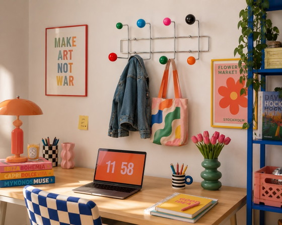 Image 1 of Appendiabiti da parete vintage in stile Memphis – Design postmoderno – Sfere colorate – Anni '80